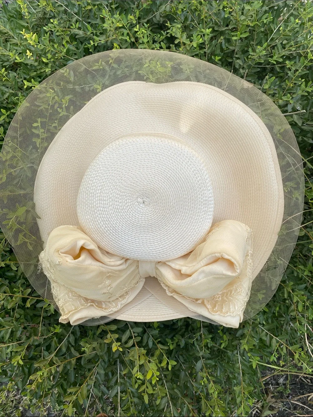 Vintage Jodi G for Sylvia Creamy Yellow Sun Hat with Ribbon Trim Kentucky Derby